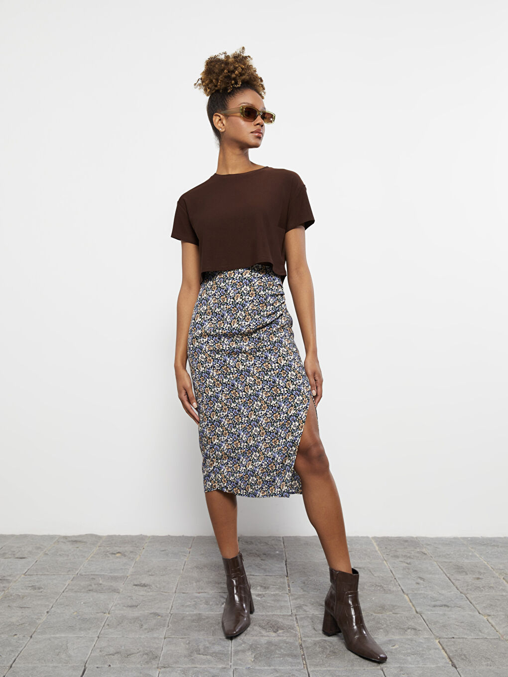 Patterned Slit Detail Women's Skirt-1