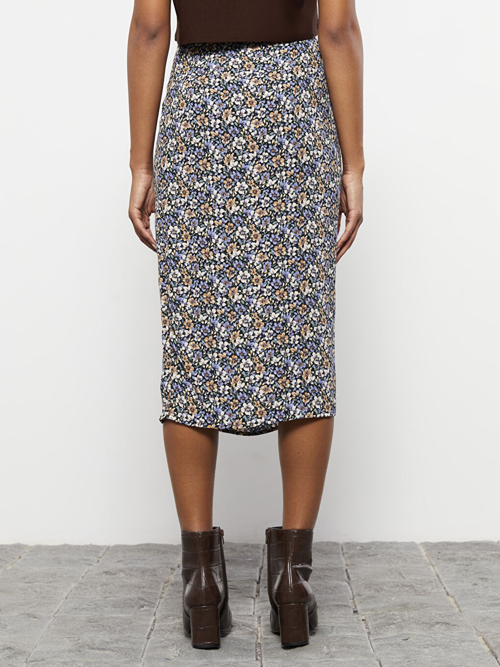 Patterned Slit Detail Women's Skirt-4