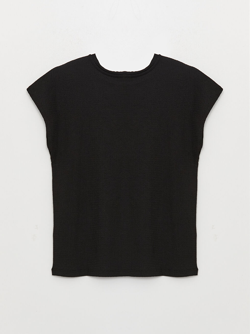 Siyah V Yaka Düz Kısa Kollu Kadın Tişört-5