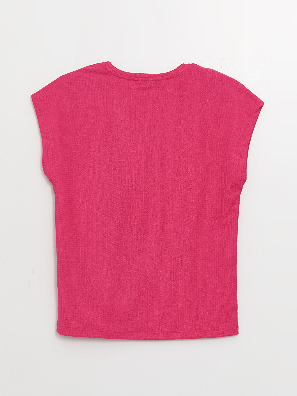 Fuşya V Yaka Düz Kısa Kollu Kadın Tişört-6