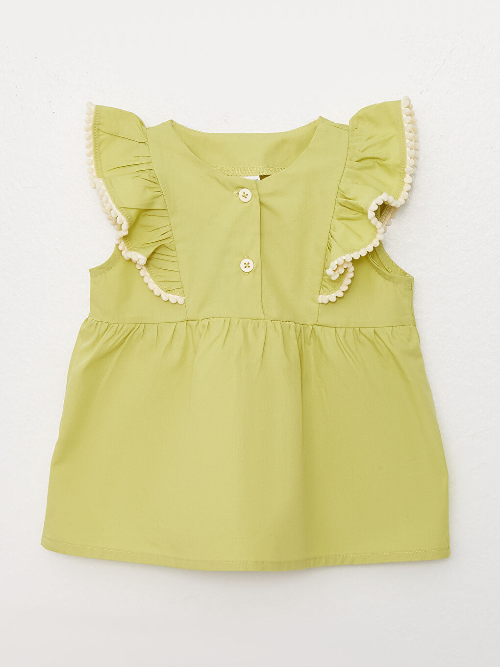 Yeşil Bisiklet Yaka Fırfır Detaylı Bluz ve Tayt Kız Bebek 2'li Takım-1