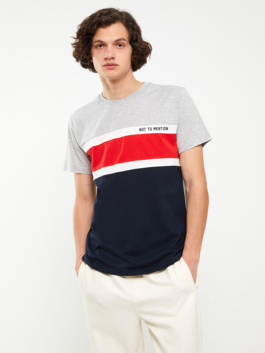 Crew Neck Short Sleeve Combed Cotton Men's T-shirt with Color Block -S3CA27Z8-HRZ