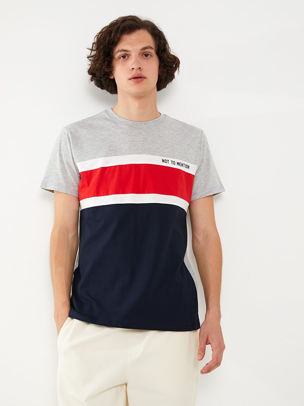 Crew Neck Short Sleeve Combed Cotton Men's T-shirt with Color Block -S3CA27Z8-HRZ
