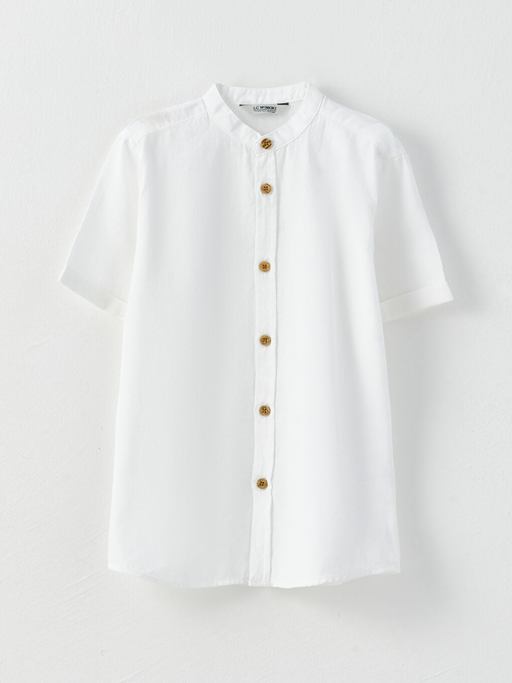 Beyaz Hakim Yaka Basic Kısa Kollu Erkek Çocuk Gömlek