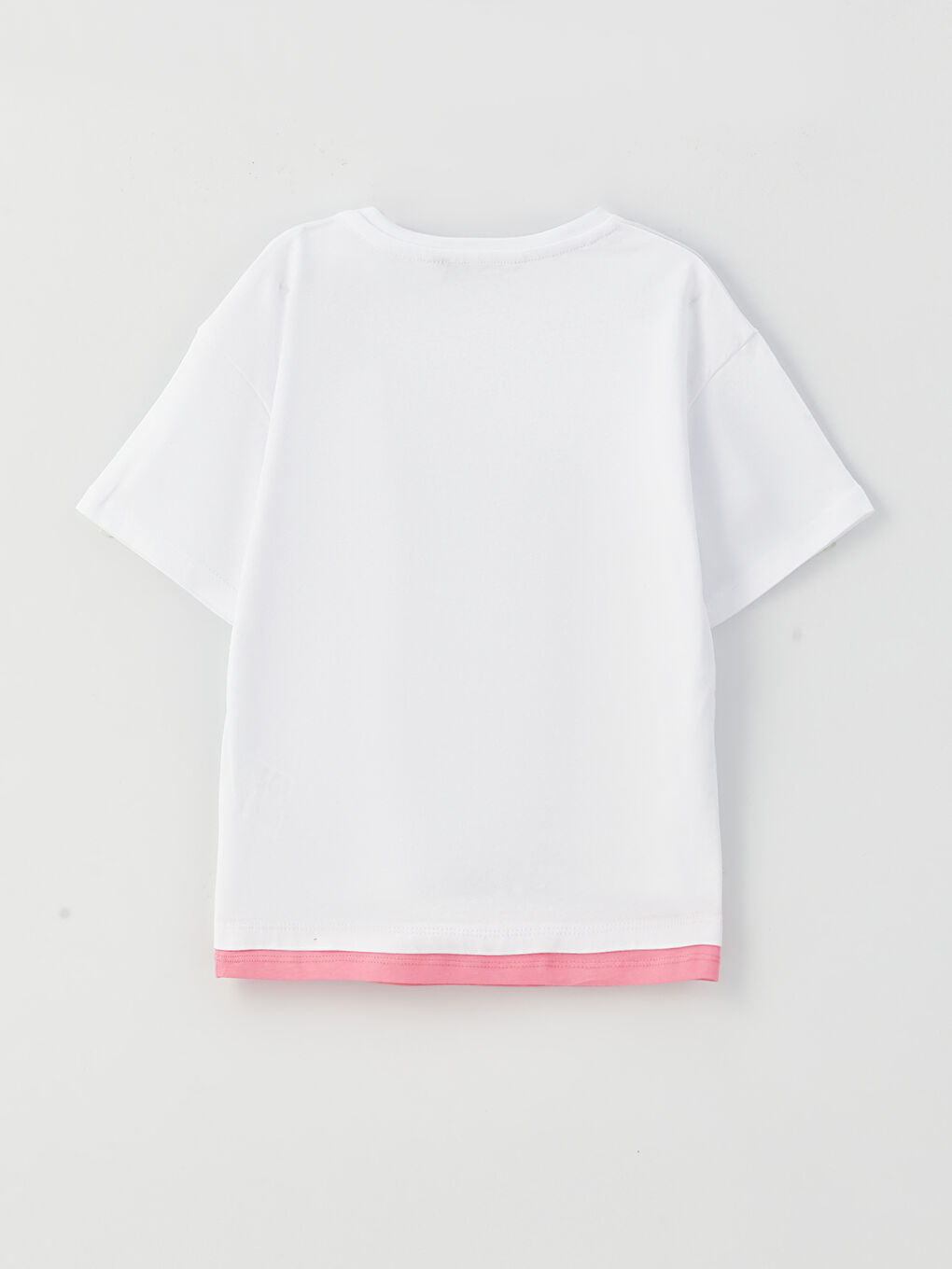 Beyaz Bisiklet Yaka Baskılı Kısa Kollu Kız Çocuk Tişört-1