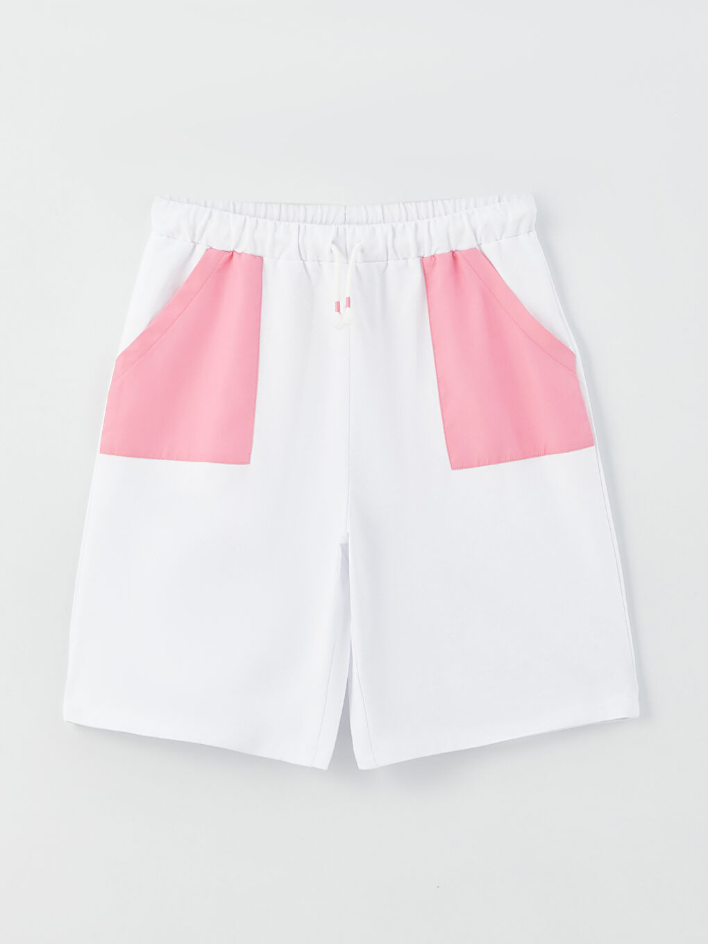 Beyaz Beli Lastikli Kız Çocuk Şort