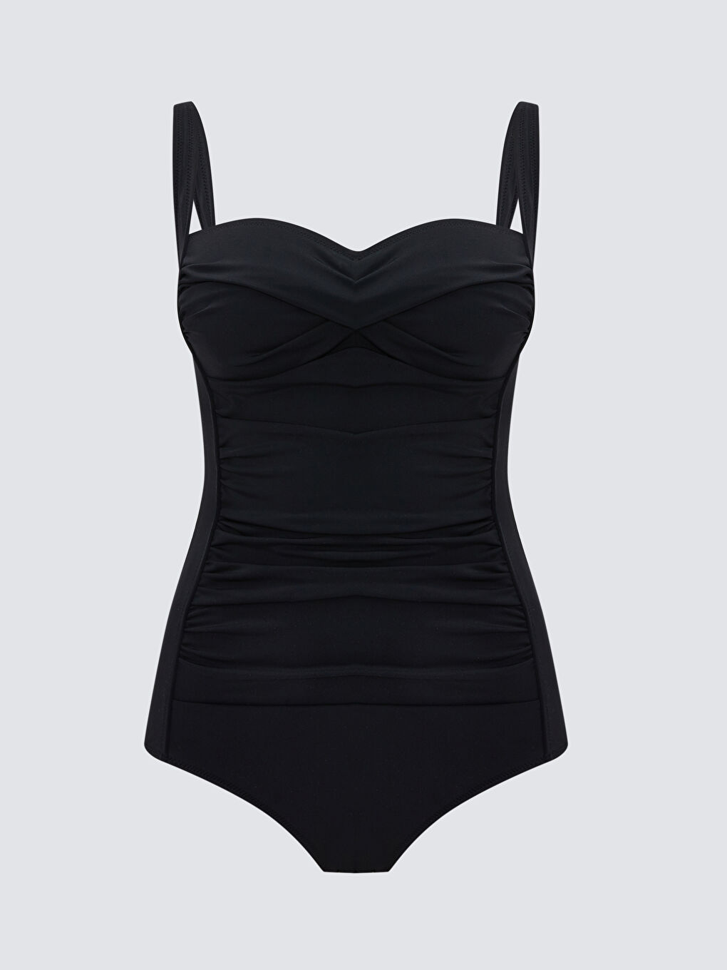 Siyah Dikişli Pedli Büzgü Detaylı Kadın Mayo