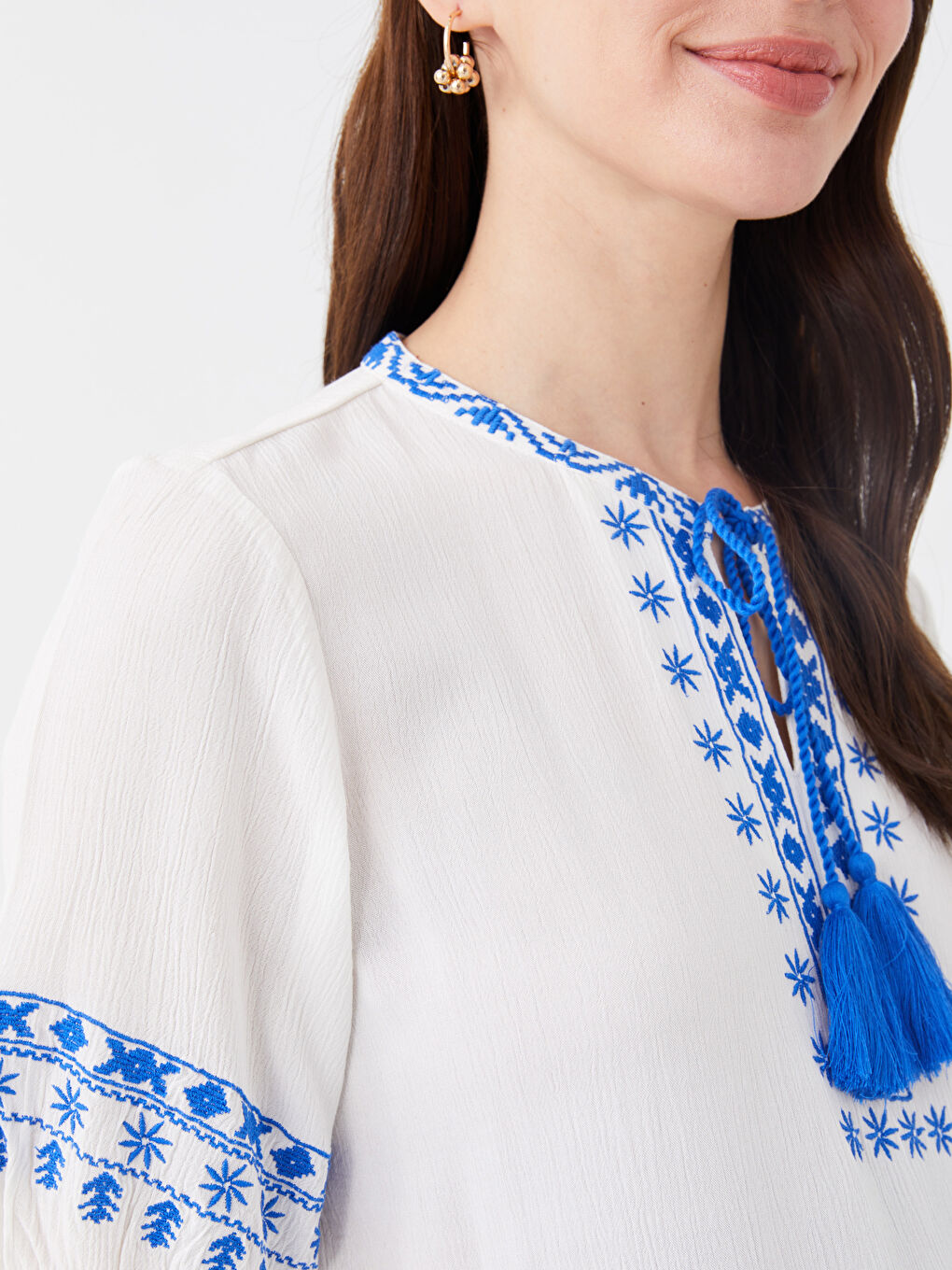 Lapel Collar Embroidered Short Sleeve Maternity Blouse -S3CA67Z8-E5X