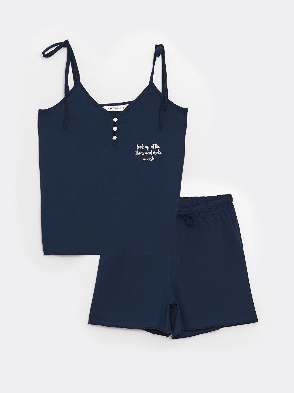 Lacivert V Yaka Baskılı Askılı Kadın Şortlu Pijama Takımı-5