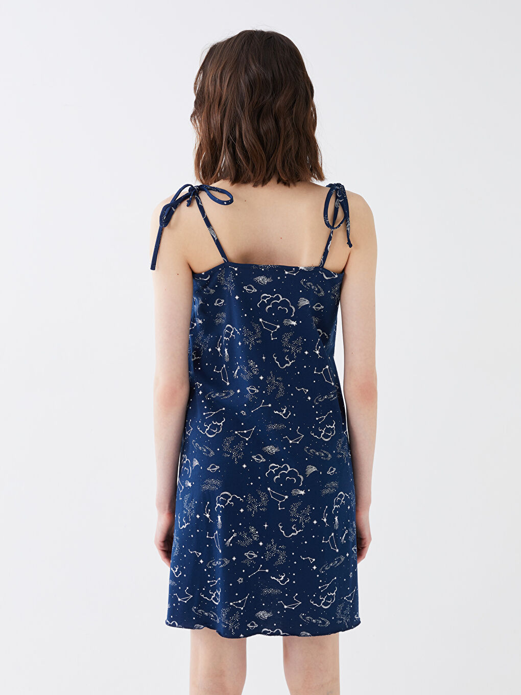 Women's V-Neck Rope Strap Patterned Nightgown -S3CA72Z8-LSJ