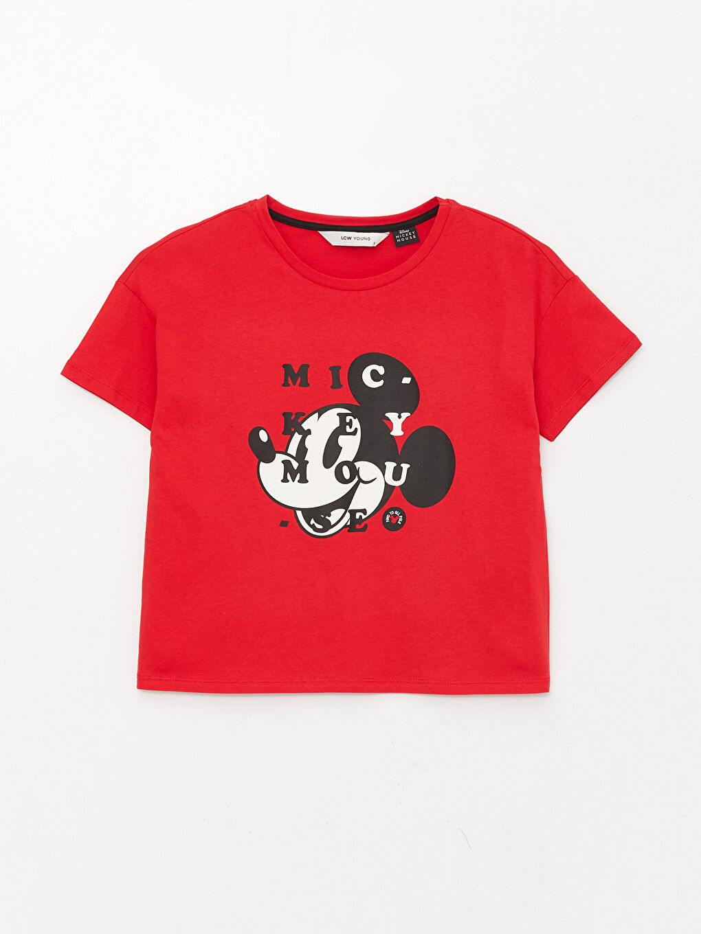 Kırmızı Bisiklet Yaka Mickey Mouse Baskılı Kısa Kollu Kadın Şortlu Pijama Takımı-6