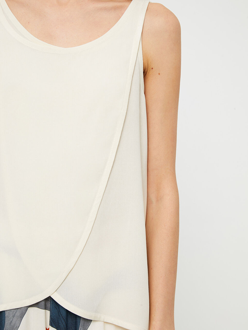 Bej U Yaka Desenli Vual Kadın Pijama Takımı-3