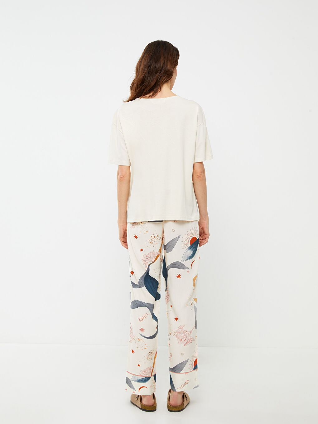 V Neck Patterned Short Sleeve Women's Pajamas Set -S3CA84Z8-LQB