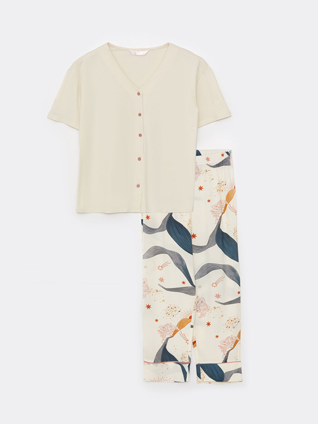 V Neck Patterned Short Sleeve Women's Pajamas Set -S3CA84Z8-LQB