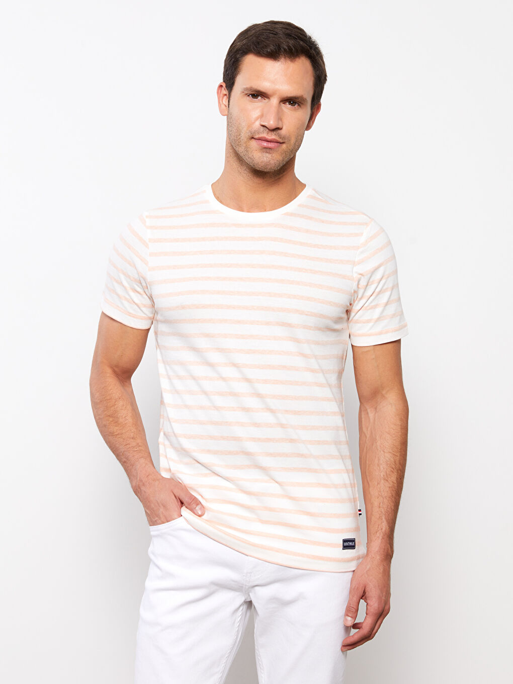 Mercan Bisiklet Yaka Kısa Kollu Çizgili Penye Erkek Tişört