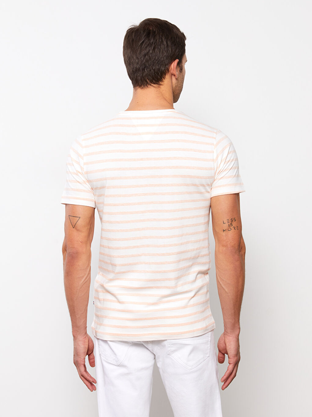 Mercan Bisiklet Yaka Kısa Kollu Çizgili Penye Erkek Tişört-4