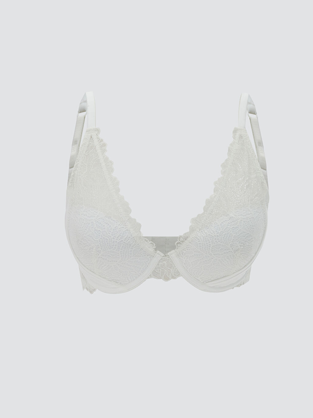 Ekru Balenli Dolgusuz Dantelli Fantezi Tişört Sütyen