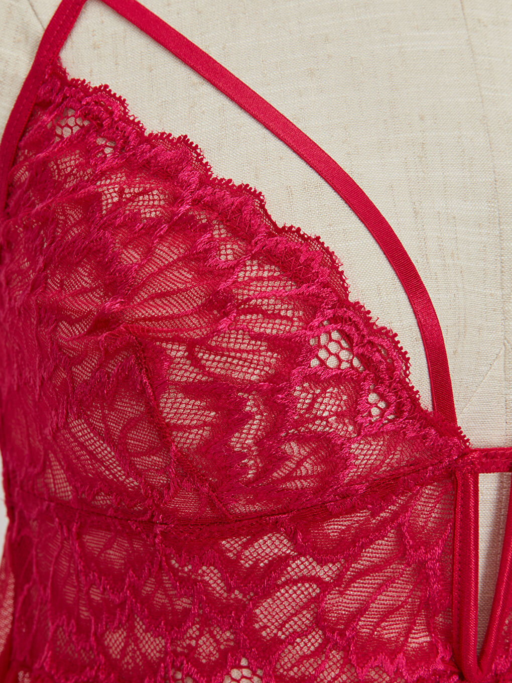 Fuşya Dolgusuz Dantelli Babydoll-2