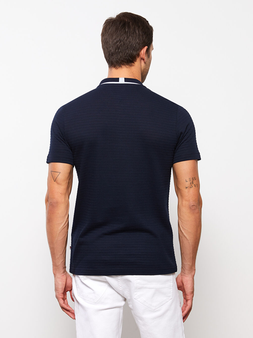 Lacivert Polo Yaka Kısa Kollu Penye Erkek Tişört-4
