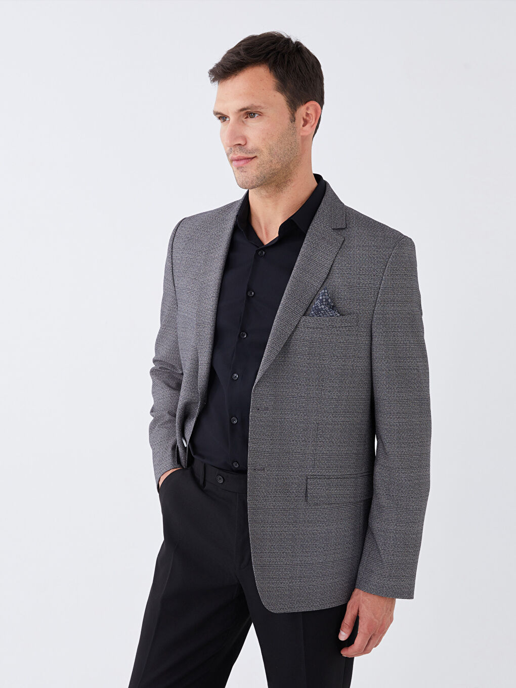 Gri Standart Kalıp Erkek Blazer Ceket