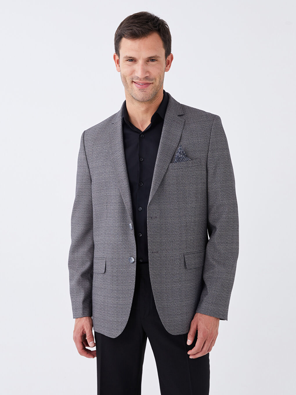 Gri Standart Kalıp Erkek Blazer Ceket-1