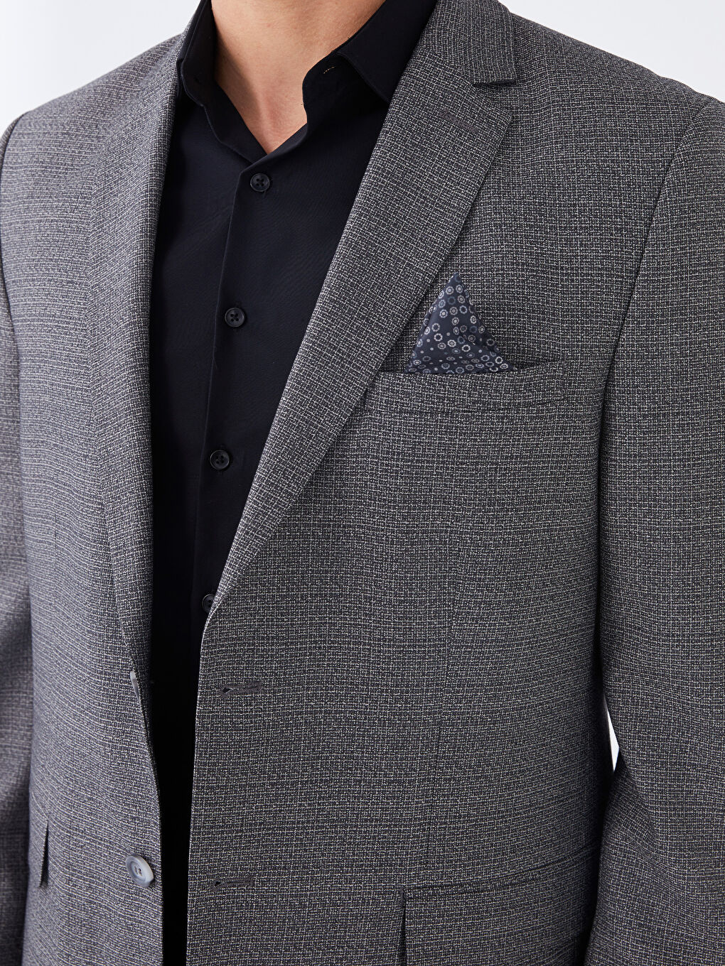 Gri Standart Kalıp Erkek Blazer Ceket-3