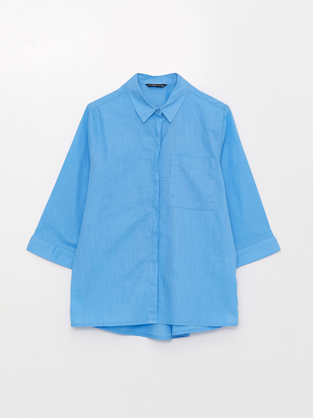 Mavi Kadın Cep Detaylı Düz Gömlek-5