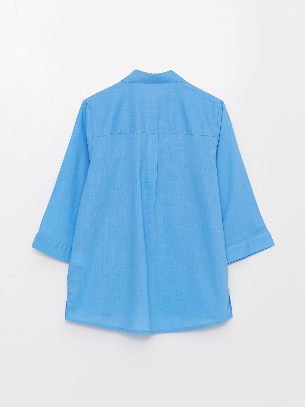 Mavi Kadın Cep Detaylı Düz Gömlek-6