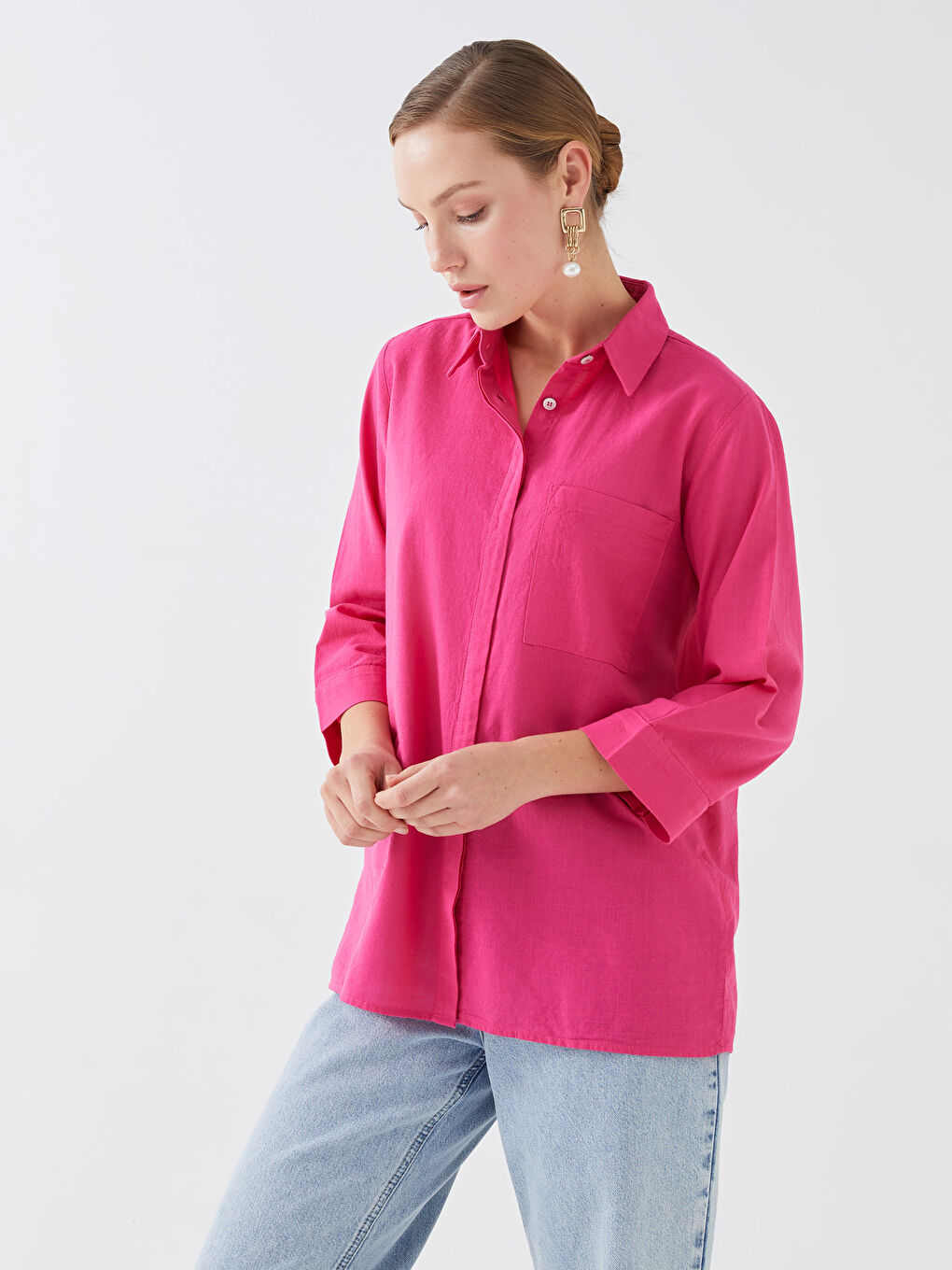 Plain Women's Shirt with Pocket Detail