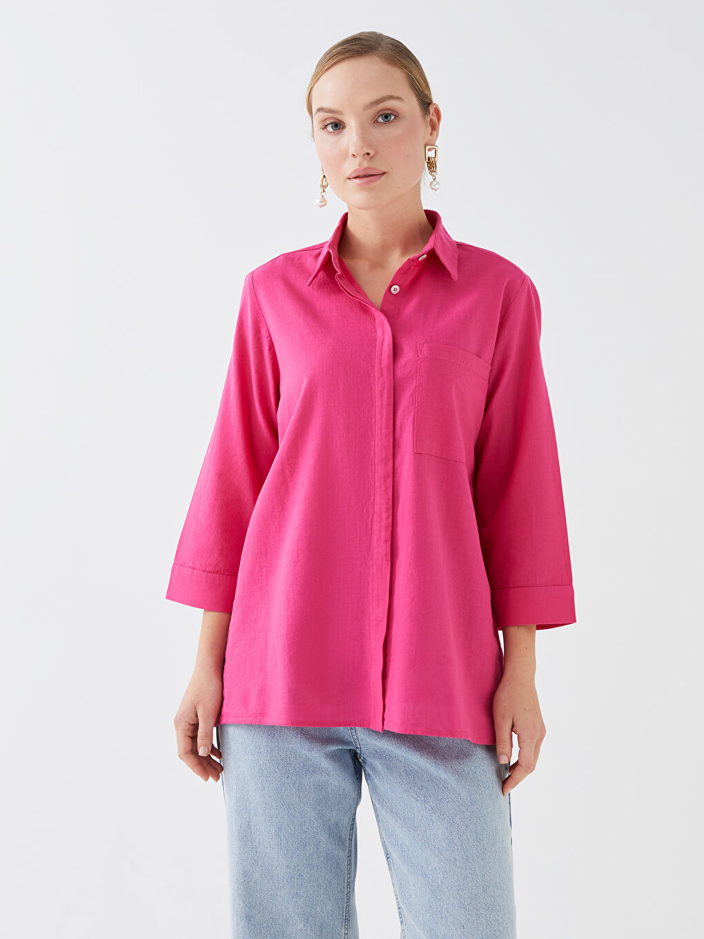 Plain Women's Shirt with Pocket Detail-1