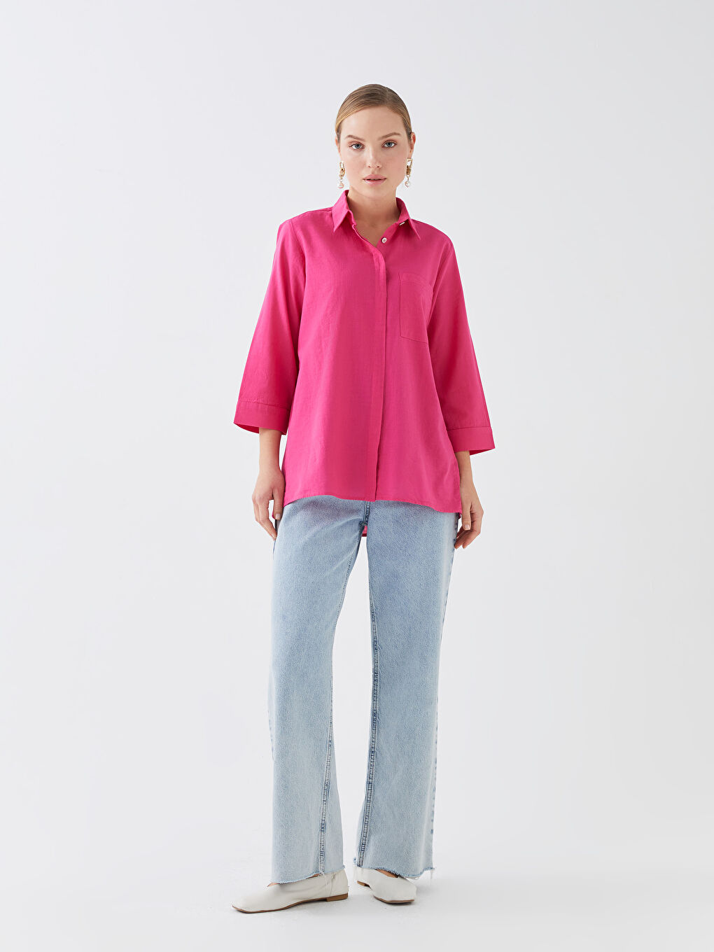 Plain Women's Shirt with Pocket Detail-2