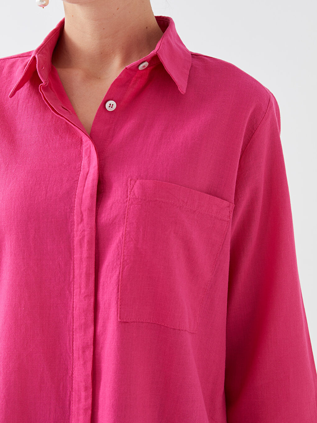 Plain Women's Shirt with Pocket Detail-3