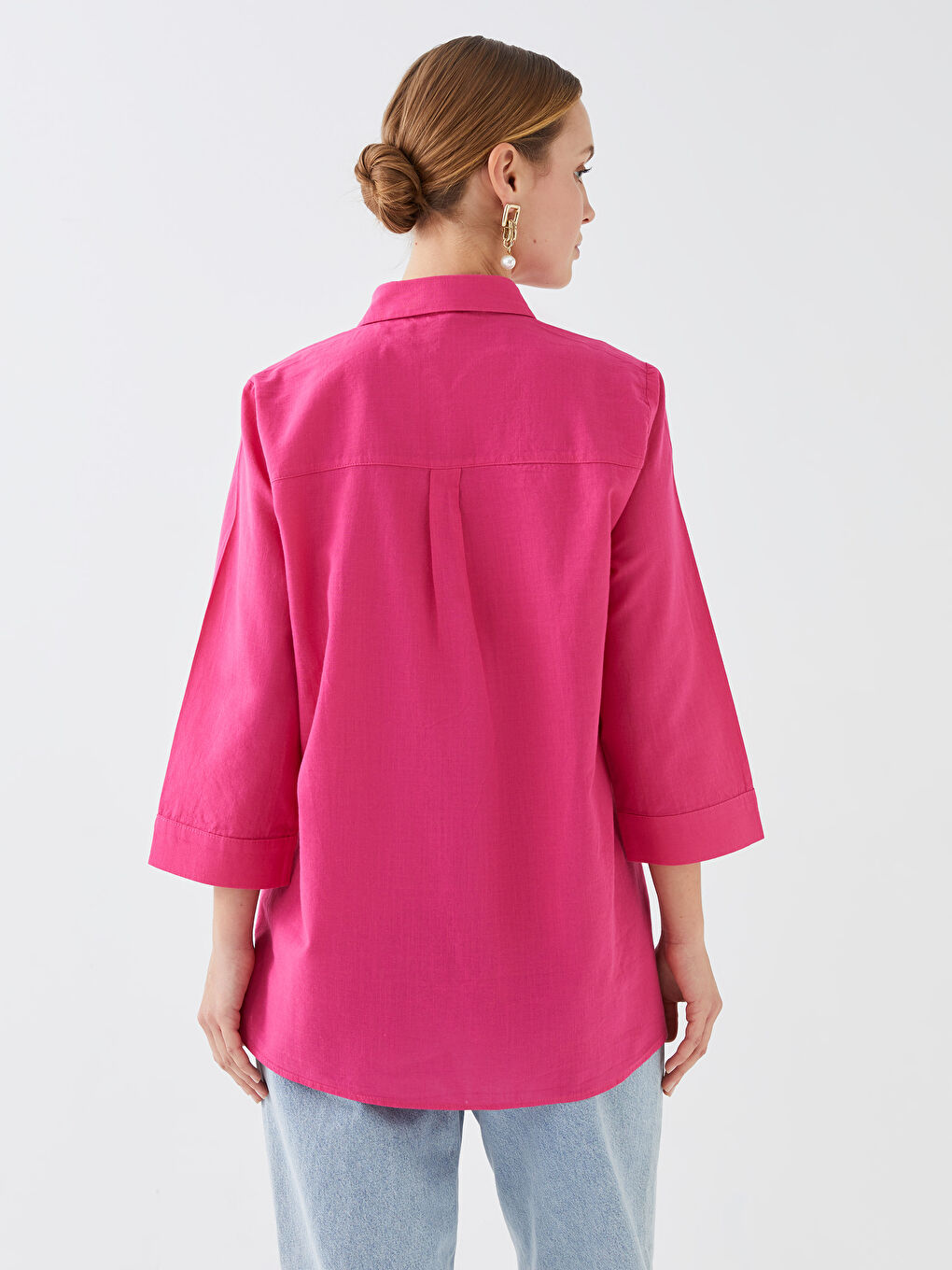 Plain Women's Shirt with Pocket Detail-4