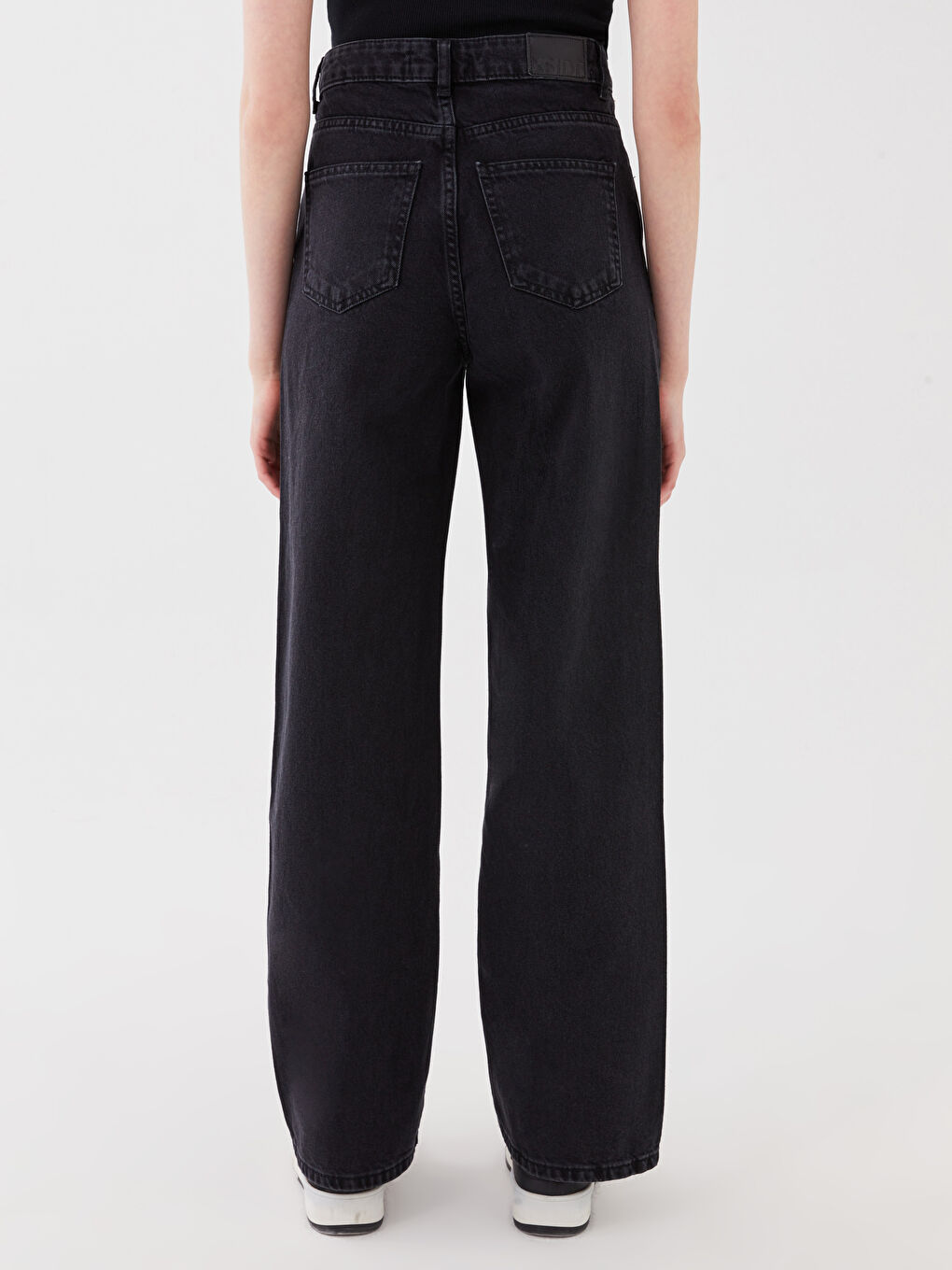 Siyah Yüksek Bel Wideleg Kadın Jean Pantolon-4