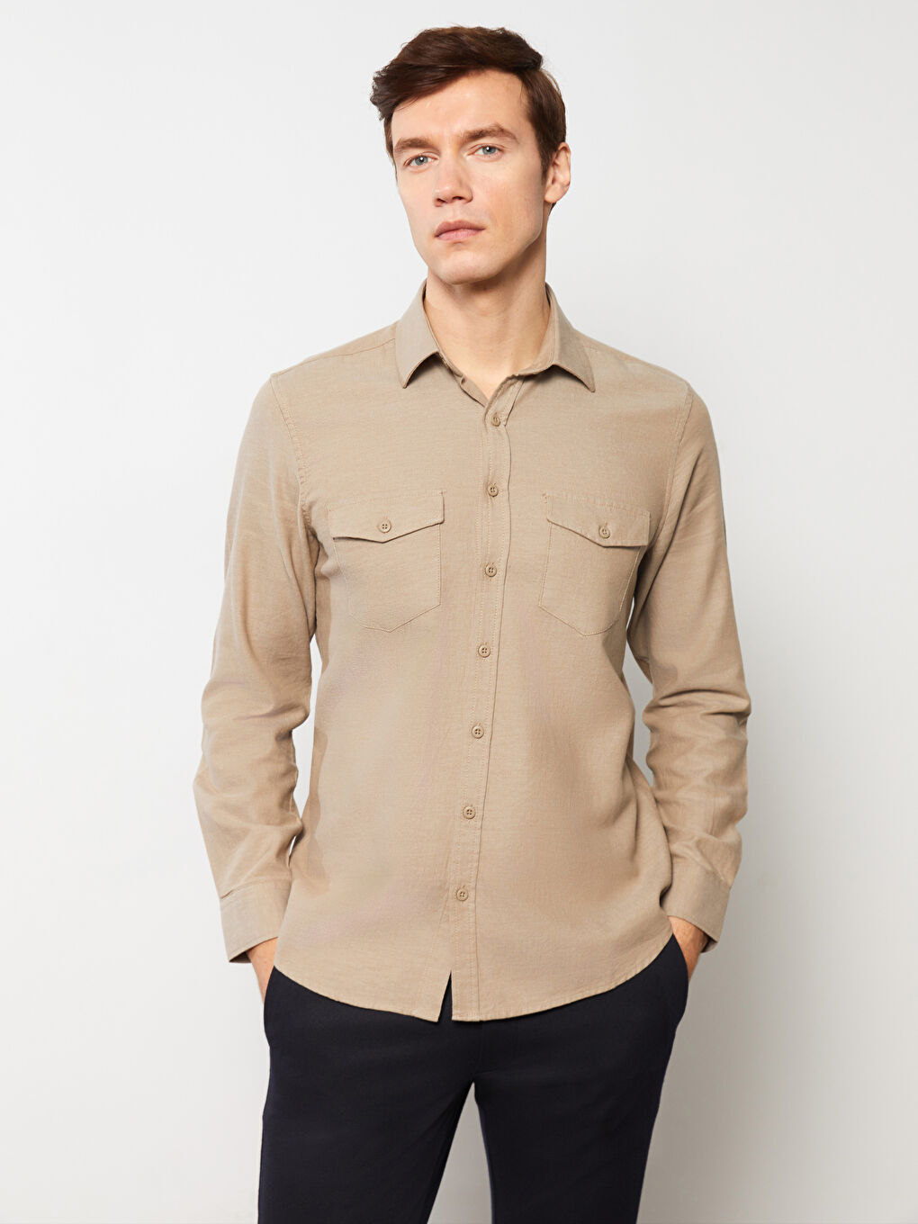 LCWAIKIKI Basic Regular Fit Long Sleeve Gabardine Shirt -S3CB79Z8-DFV