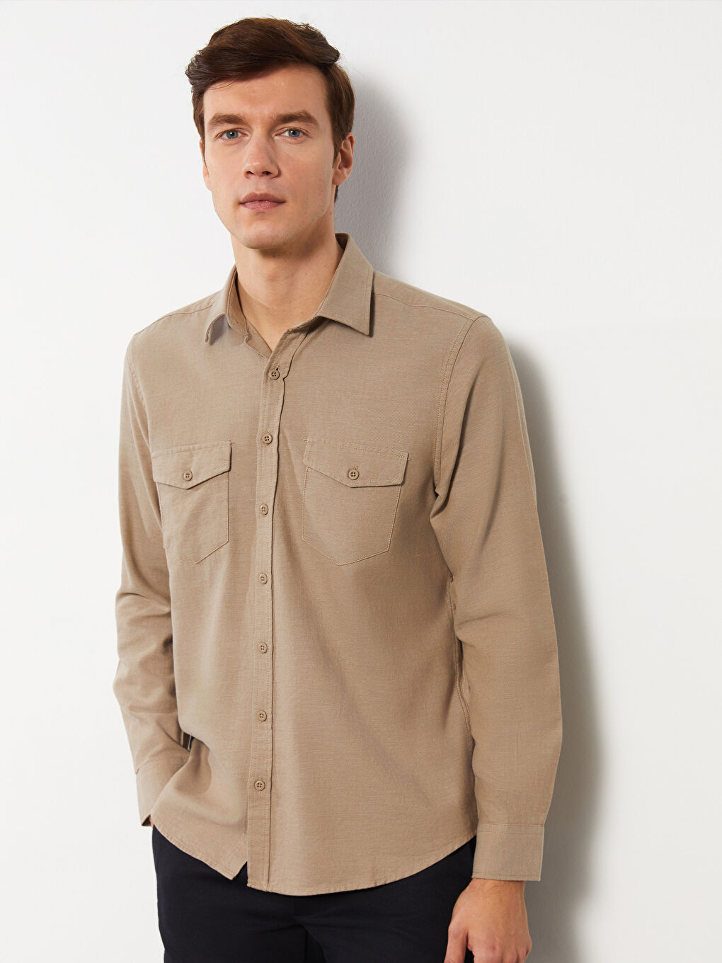 LCWAIKIKI Basic Regular Fit Long Sleeve Gabardine Shirt -S3CB79Z8-DFV
