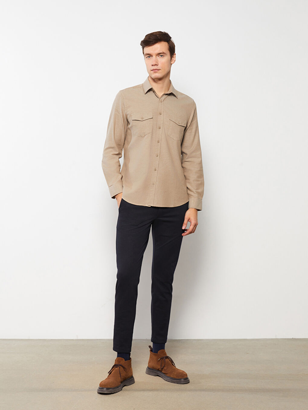 LCWAIKIKI Basic Regular Fit Long Sleeve Gabardine Shirt -S3CB79Z8-DFV
