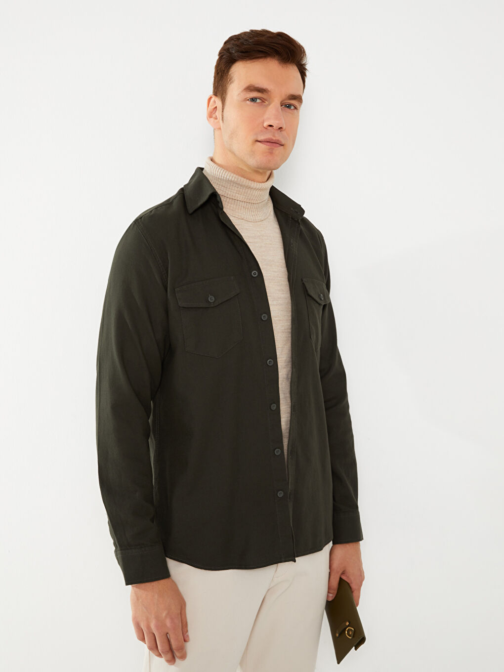 Regular Fit Long Sleeve Gabardine Shirt
