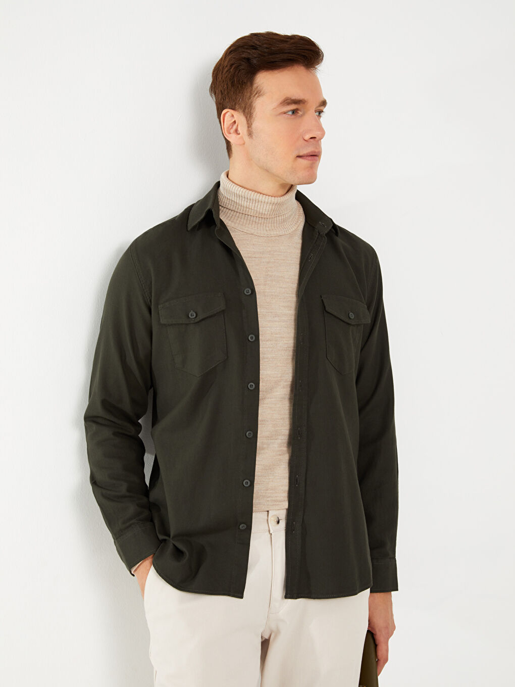 Regular Fit Long Sleeve Gabardine Shirt-1