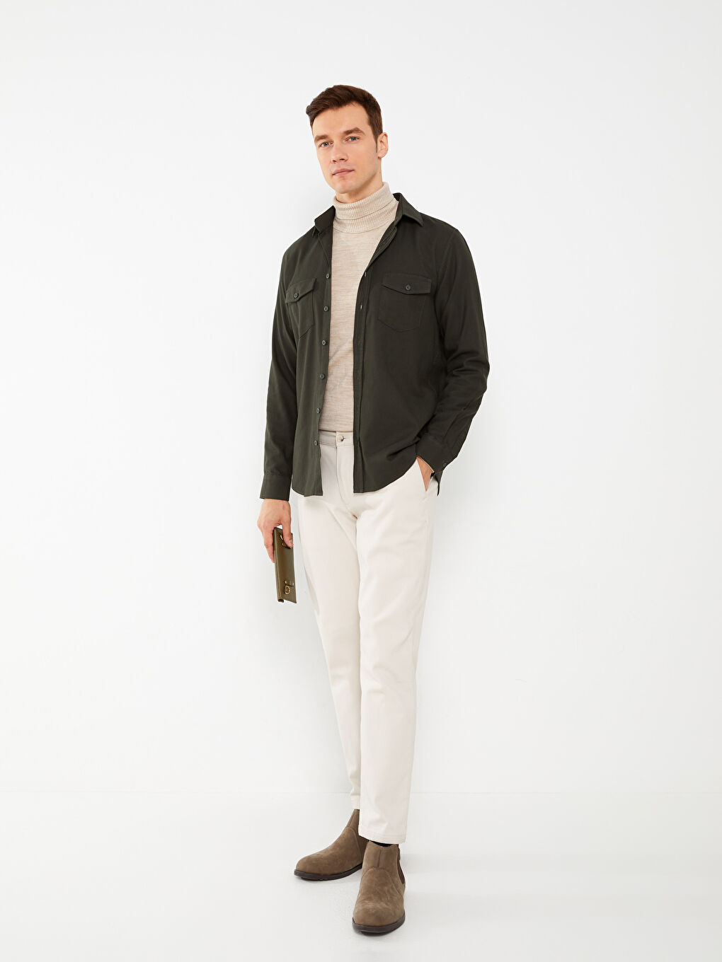 Regular Fit Long Sleeve Gabardine Shirt-2