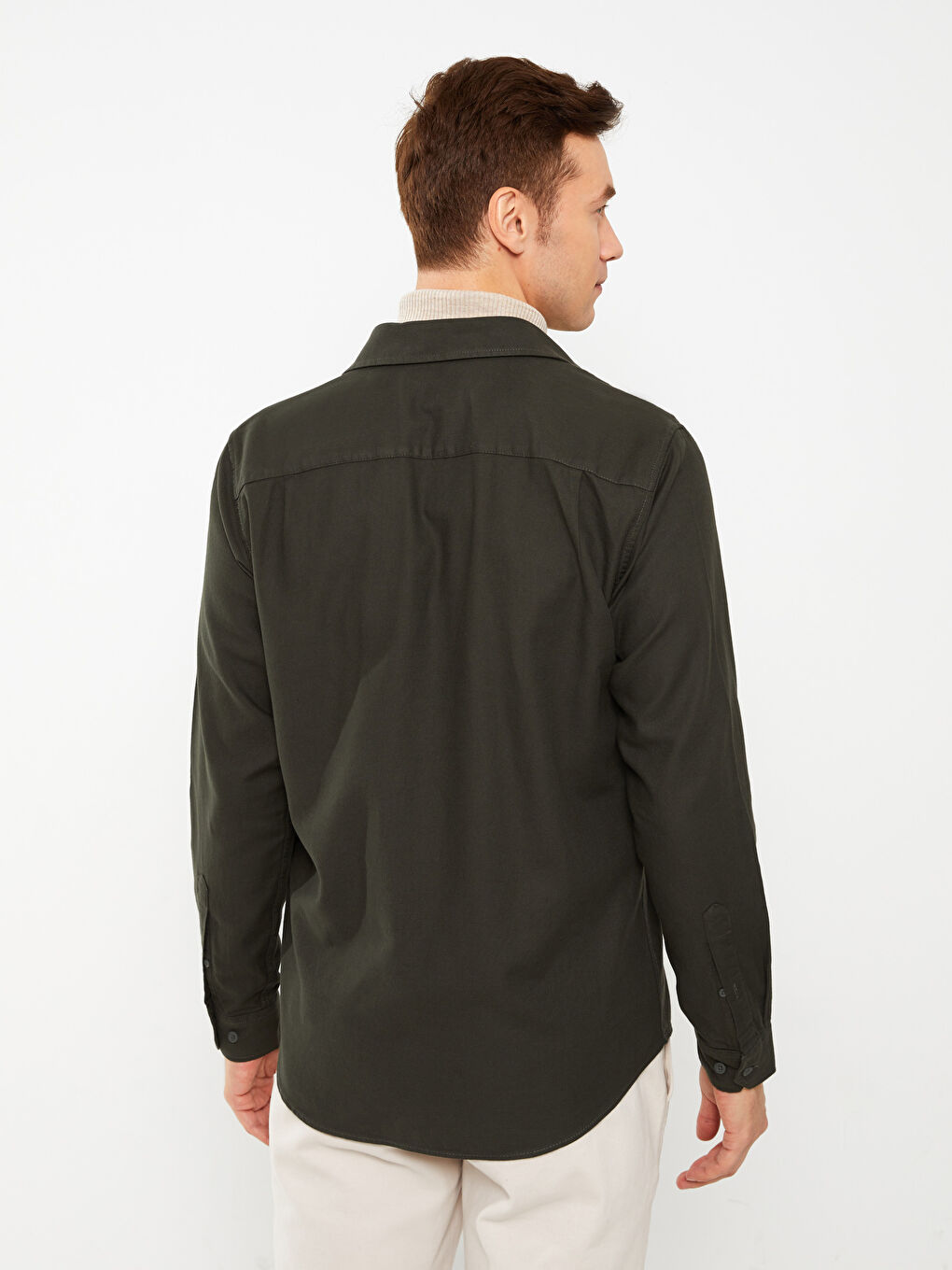 Regular Fit Long Sleeve Gabardine Shirt-4