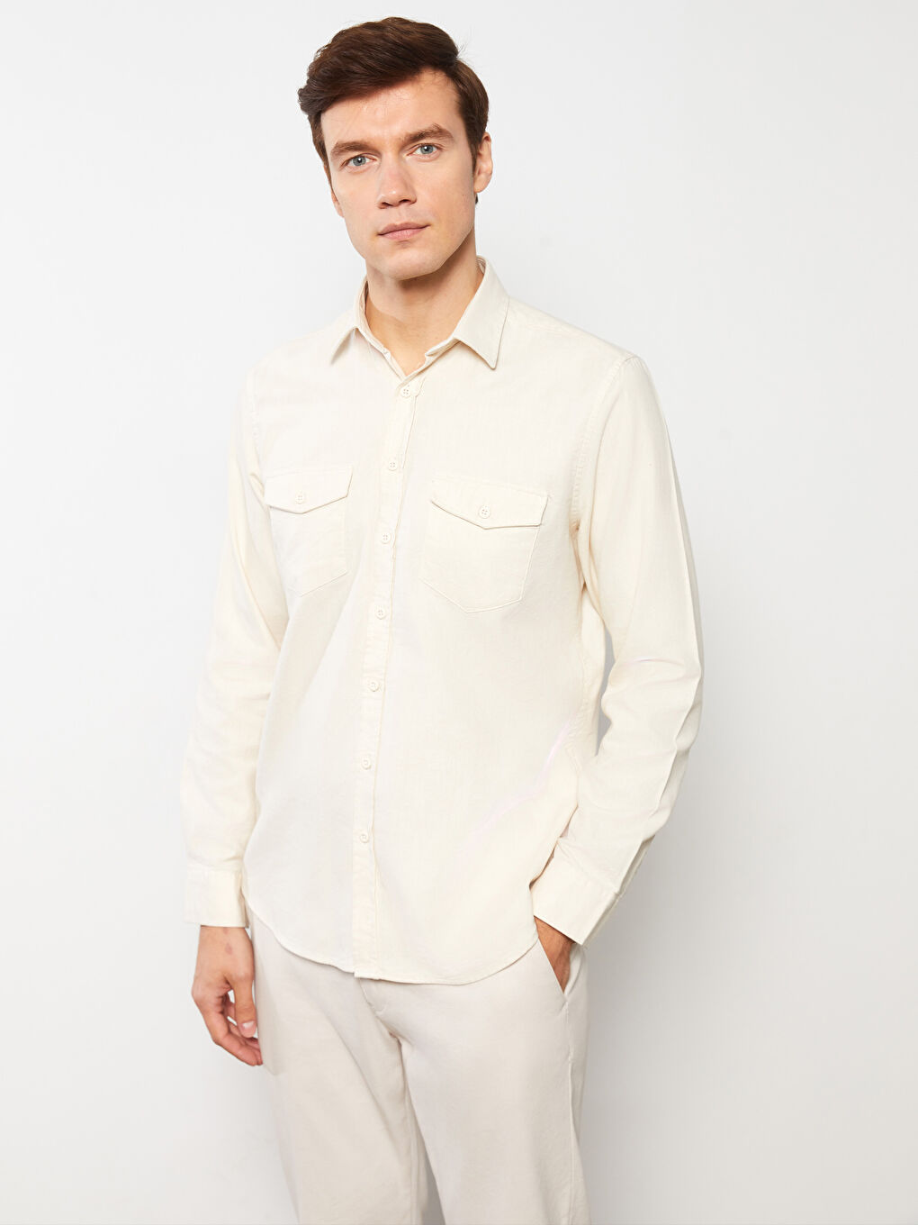 Cămașă Gabardine Regular Fit cu Mânecă Lungă 