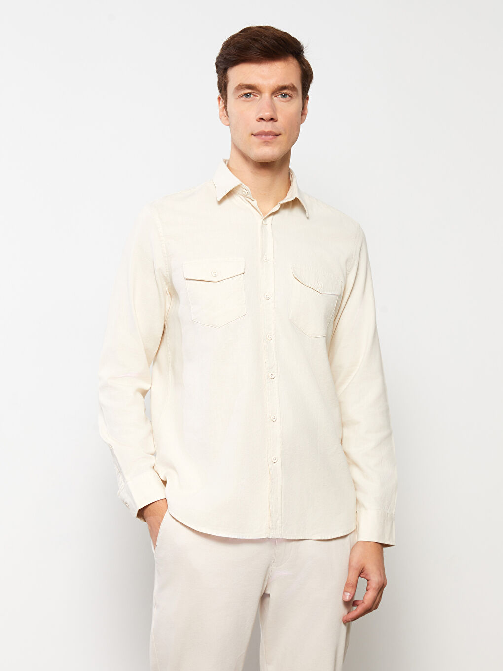 Cămașă Gabardine Regular Fit cu Mânecă Lungă -1