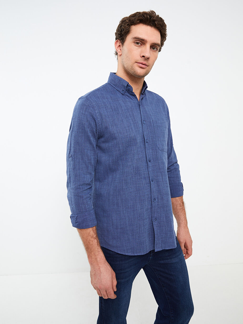 Lacivert Regular Fit Uzun Kollu Poplin Erkek Gömlek