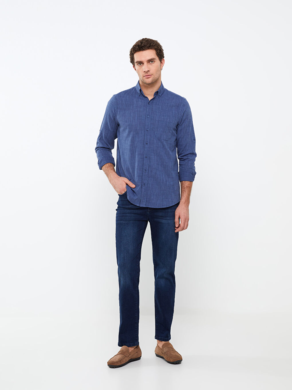 Lacivert Regular Fit Uzun Kollu Poplin Erkek Gömlek-2