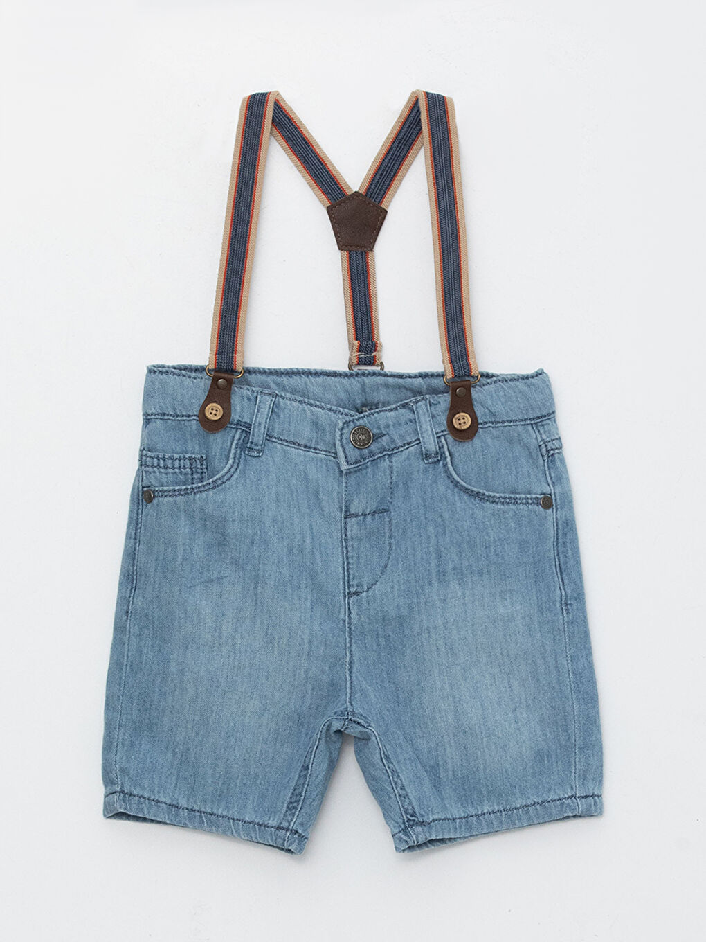 LCW baby Orta İndigo Rodeo Basic Erkek Bebek Jean Şort ve Pantolon Askısı 2'li - 1