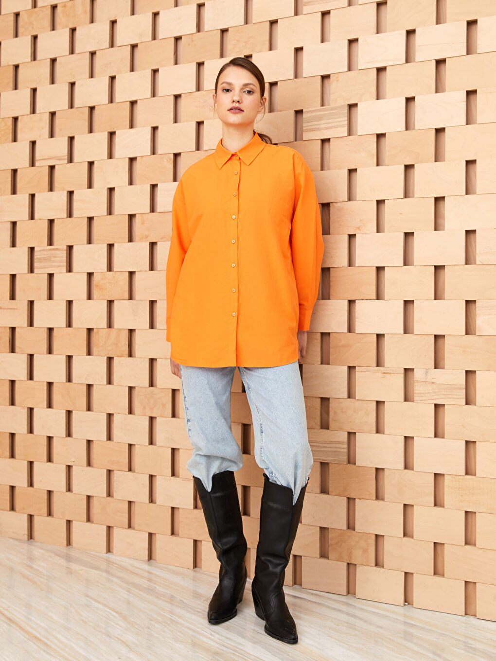 Tunique Chemise Popeline Uni à Manches Longues pour Femmes-2