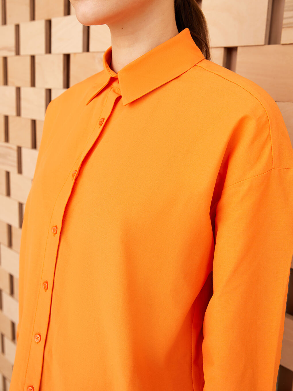 Tunique Chemise Popeline Uni à Manches Longues pour Femmes-3