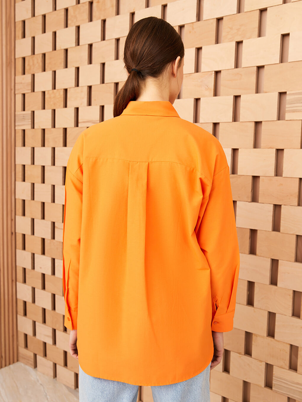 Tunique Chemise Popeline Uni à Manches Longues pour Femmes-4