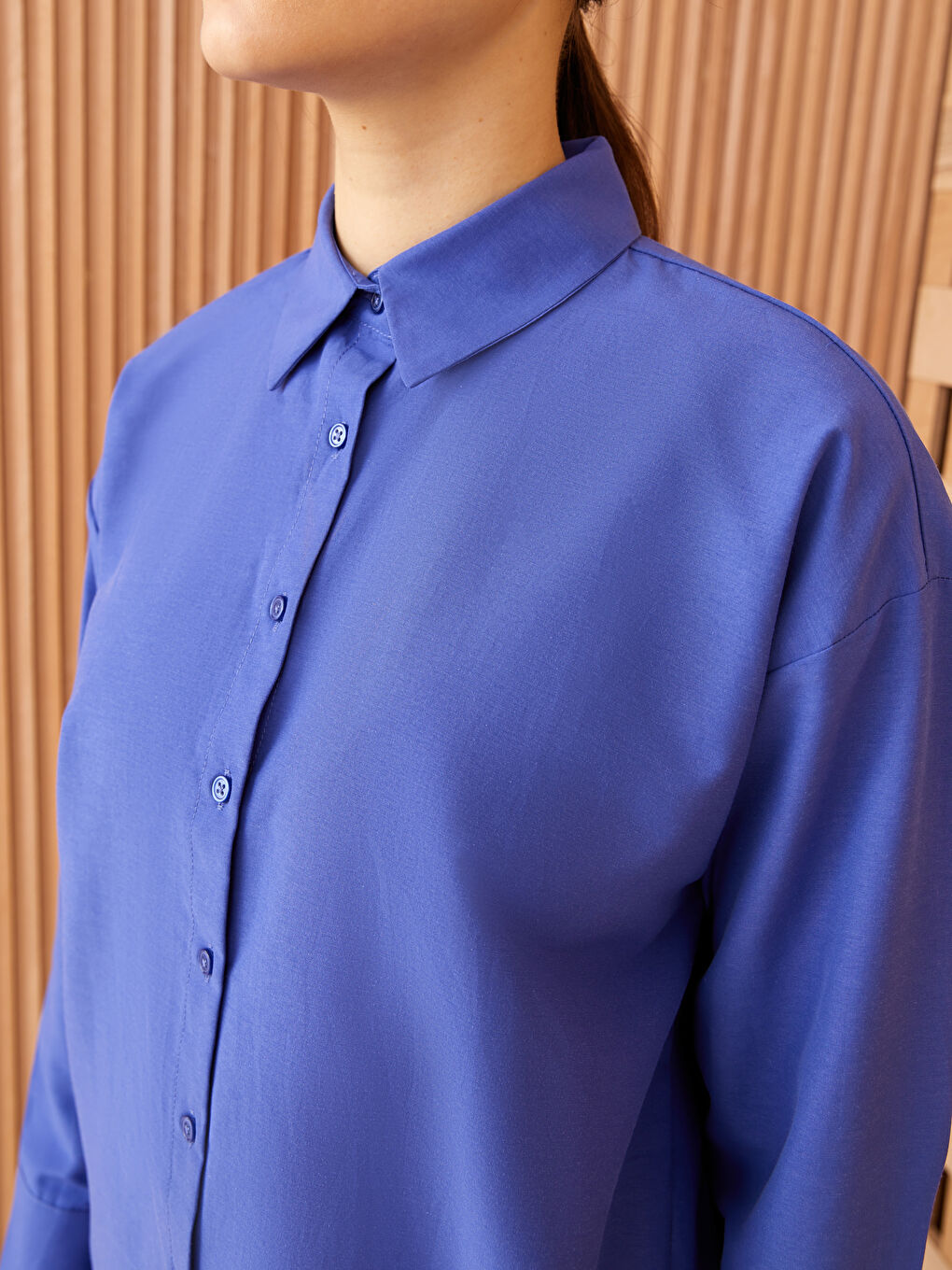 Tunique Chemise Popeline Uni à Manches Longues pour Femmes-3